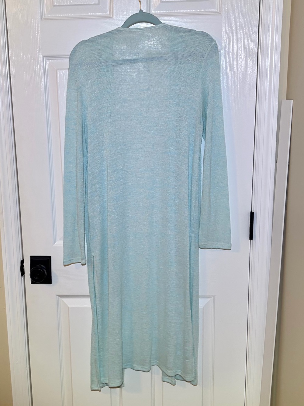 Light Aqua Blue Green Long Sleeve Open Front Cardigan Duster. Medium - Picture 4 of 4